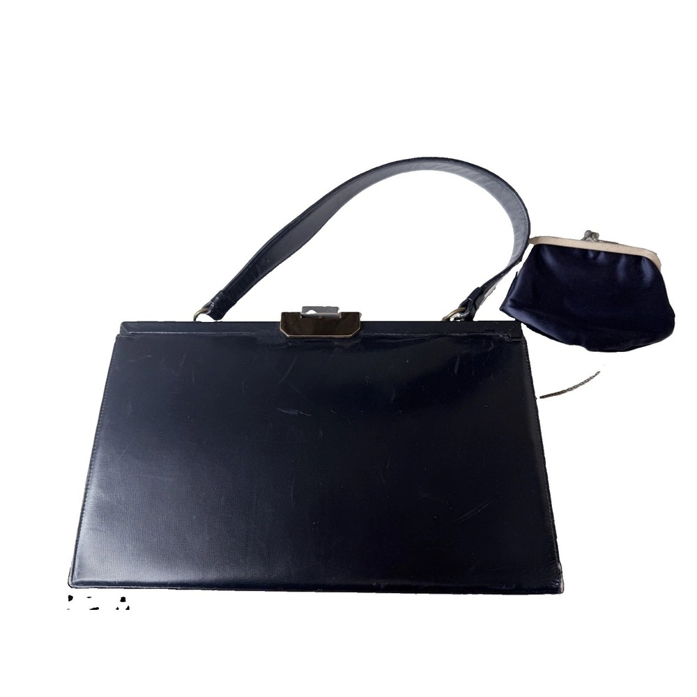 Vintage Bag by DORIAN Womens Black Leather Handbag Attached Coin Purse Mirror